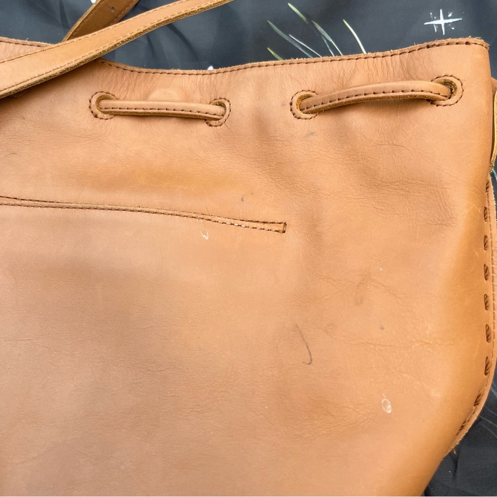 The Sak MSRP $159 Ivy Crochet Leather Bucket Bag in Tobacco Vachetta Purse - Picture 10 of 16